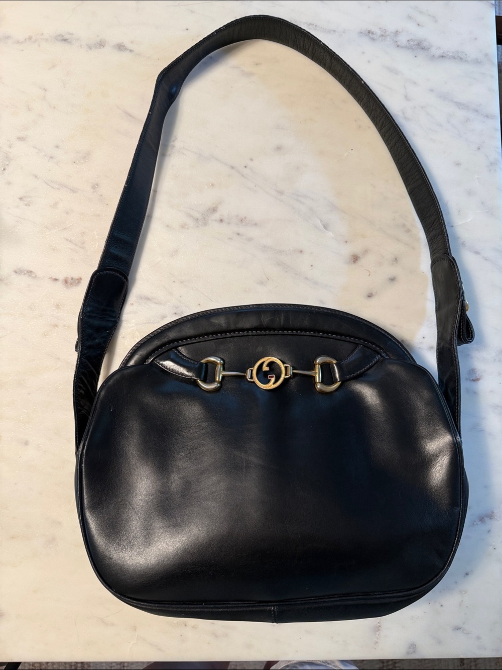 Vintage Gucci Blondie shoulder bag  Black Leather  with Gold Horsebit